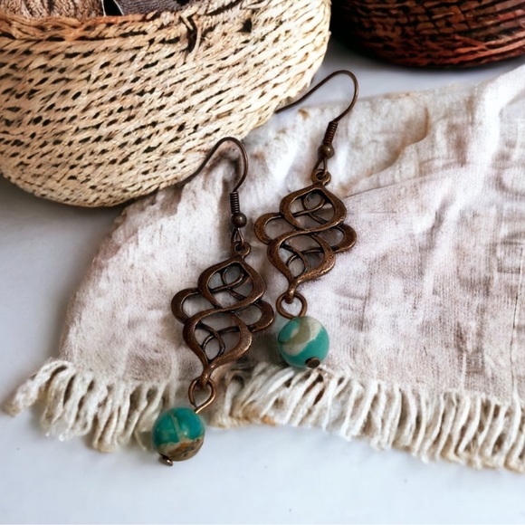 (36)🤎LAST1️⃣🤎New Bohemian Style Copper Scroll Drop Dangle Earrings🤎 - Picture 2 of 5